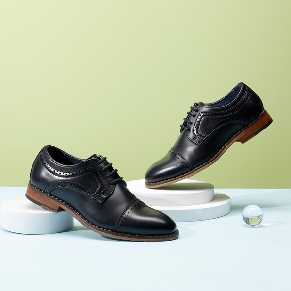 Boys' Non-Slip Cap-Toe Dress Shoes - BLACK - 1